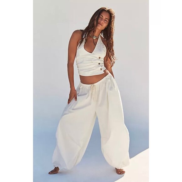 FREE PEOPLE Make It Look Easy Pant and Top Set - LARGE - IVORY - Picture 1 of 8